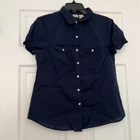 LL Bean Women's Navy Cotton Button Up Shirt, Size Medium - Picture 1 of 9